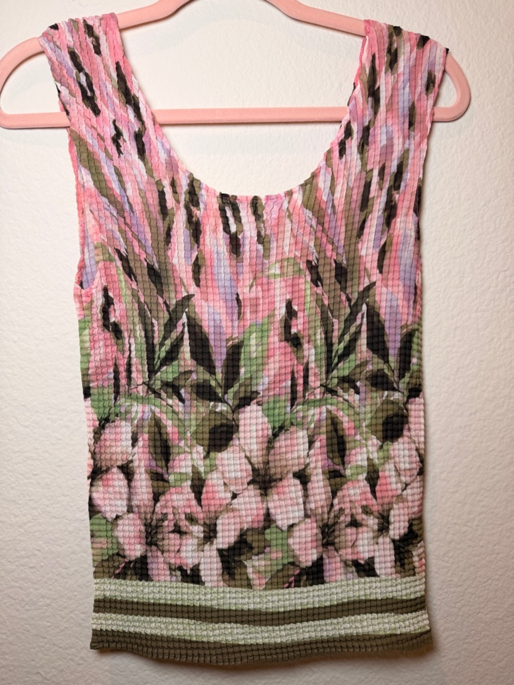 Fairycore Y2K Textured Floral Tank Top Nicola Pink Green Ethereal Garden Top‎ M - Picture 2 of 8